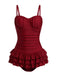 Maillot de bain une pièce rouge volants et fronces années 50