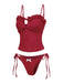 Ensemble tankini rouge à volants brodés années 60