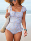 [Prévente] Maillot De Bain Bleu Une Pièce Fleuri Années 50
