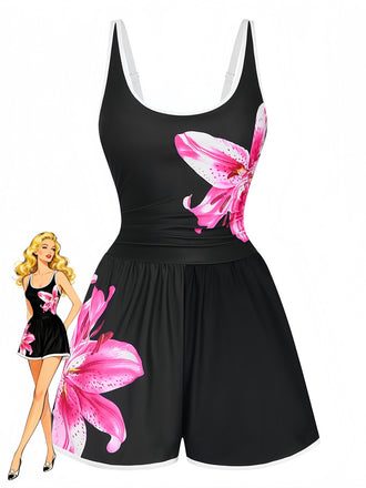 [Prévente] Maillot de bain une pièce tankini à fleurs noires années 1940