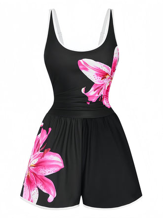 [Prévente] Maillot de bain une pièce tankini à fleurs noires années 1940