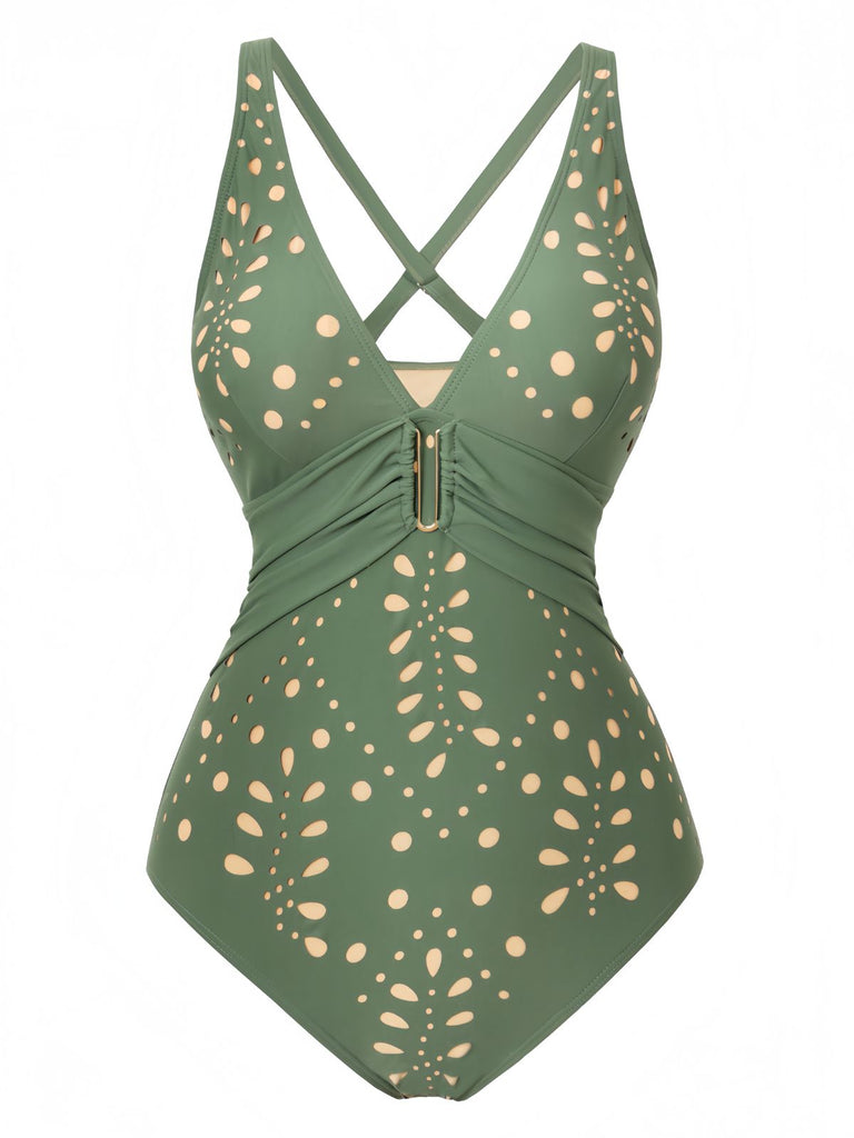 Ajouré Métal Boucle Maillot de Bain Une Pièce Années 1940 2
