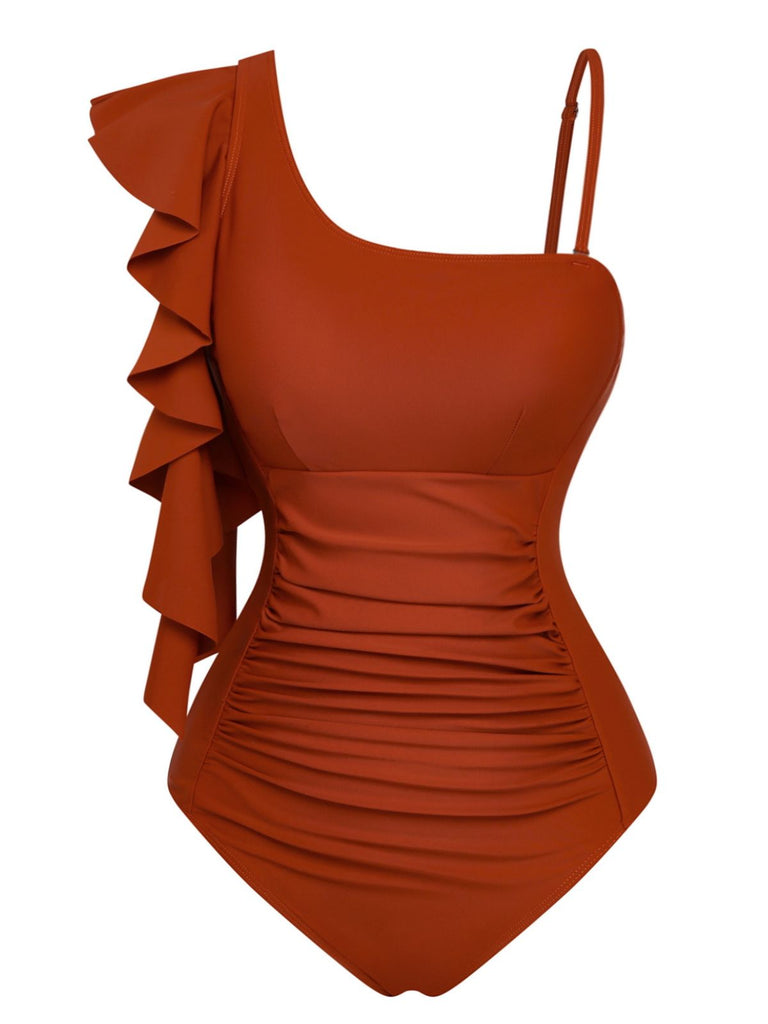 Maillot de Bain Une Pièce à Col Asymétrique et Volants Années '40 2