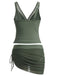 2PCS Ensemble tankini maille unie col V et jupe froncée années 1960