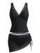 2PCS Ensemble tankini maille unie col V et jupe froncée années 1960