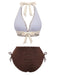 Ensemble bikini côtelé beige et marron dos nu et taille haute années 50