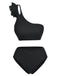 Ensemble Tankini Une Épaule Volant Taille Haute Noir Années 1960 2