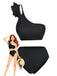 Ensemble Tankini Une Épaule Volant Taille Haute Noir Années 1960