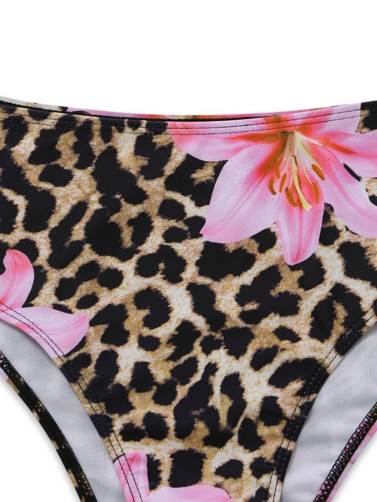 3PCS Ensemble bikini fleuri à imprimé léopard années 1960