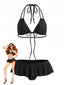 Ensemble bikini noir pois et volants lacets années 1950