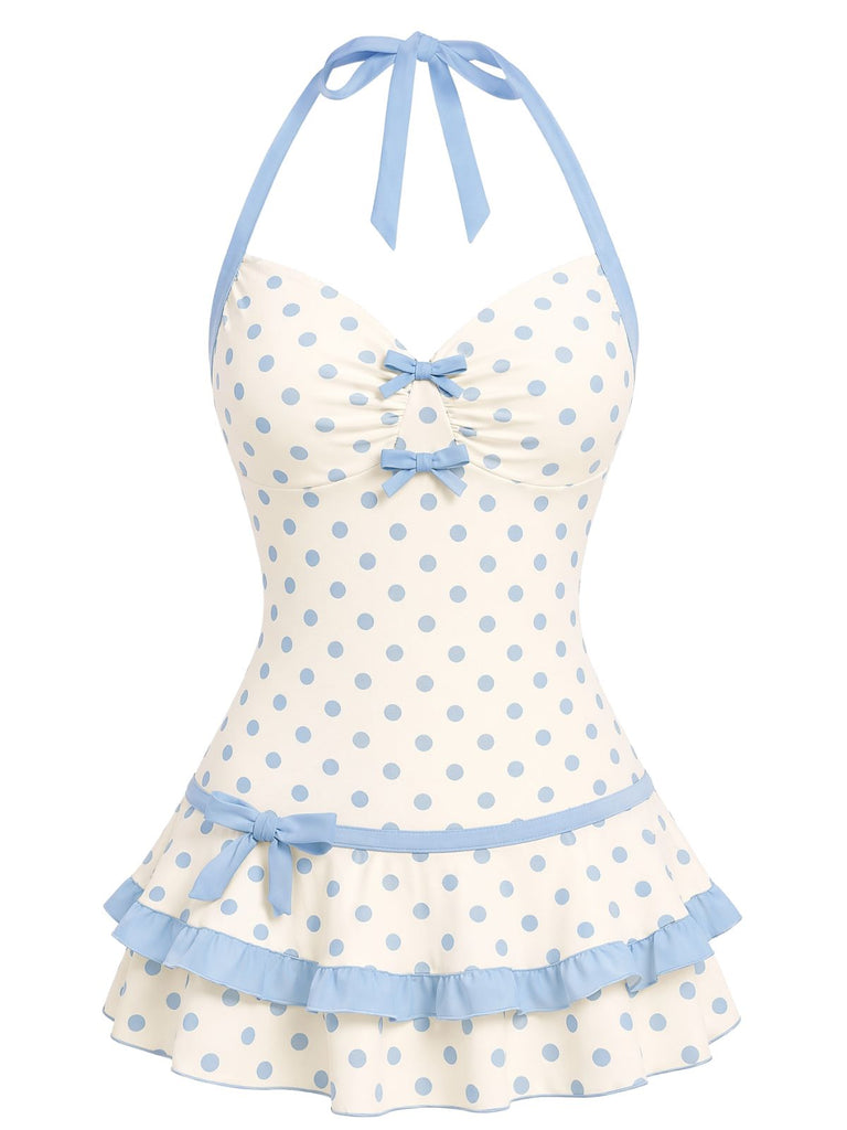 [Prévente] Maillot de bain bleue col licou à pois années 40