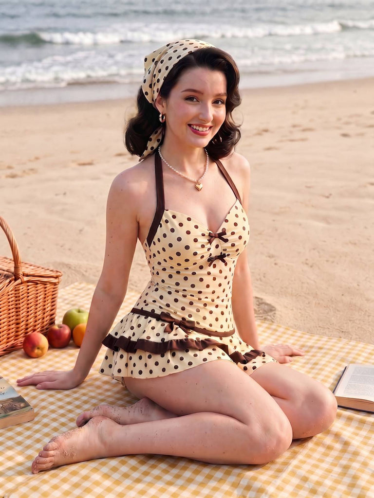 [Prévente] Maillot de bain bleue col licou à pois années 40