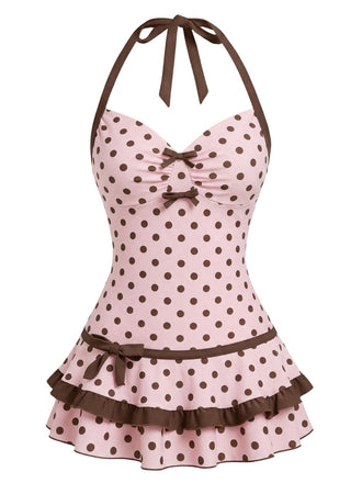 Maillot de bain une pièce rise pois nœud dos nu 1940s