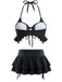 Ensemble bikini noir dos nu avec paréo à volants années 50