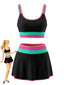 3PCS Ensemble tankini et paréo bordure zigzag contrastée années 1950