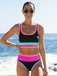 3PCS Contraste de Couleur Zigzag Bordure Ensemble Tankini & Cache-Maillot Années 1950 5