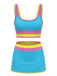 3PCS Ensemble tankini et paréo bordure zigzag contrastée années 1950