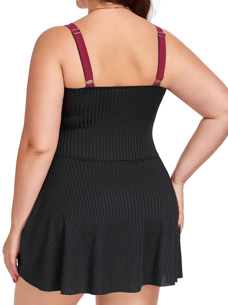 [Grande Taille] Blocs de Couleur Côtelé Maillot de Bain Une Pièce Années 1930 3