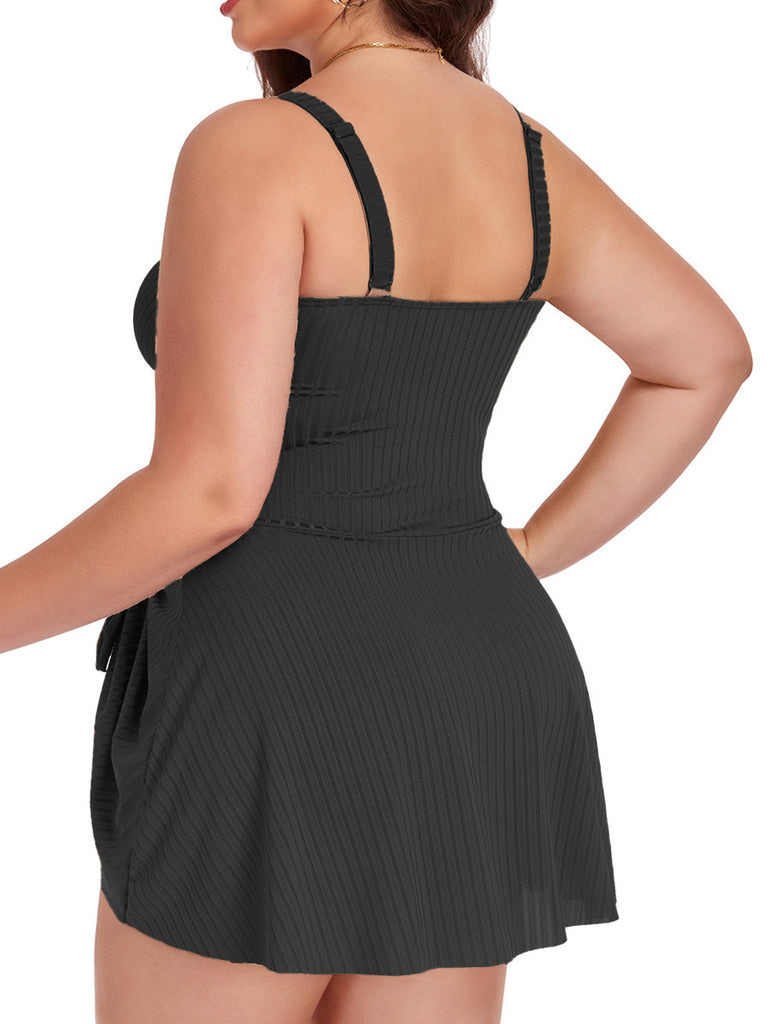 [Grande Taille] Blocs de Couleur Côtelé Maillot de Bain Une Pièce Années 1930 11