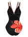 Noir Floral Profond V Double Strap Maillot de Bain Une Pièce Années 1950 3