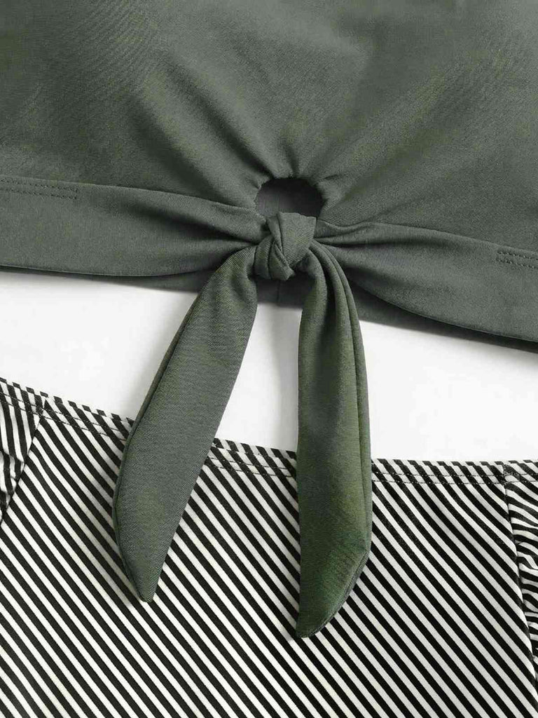 Ensemble Tankini Vert Olive Taille Haute Années 1940