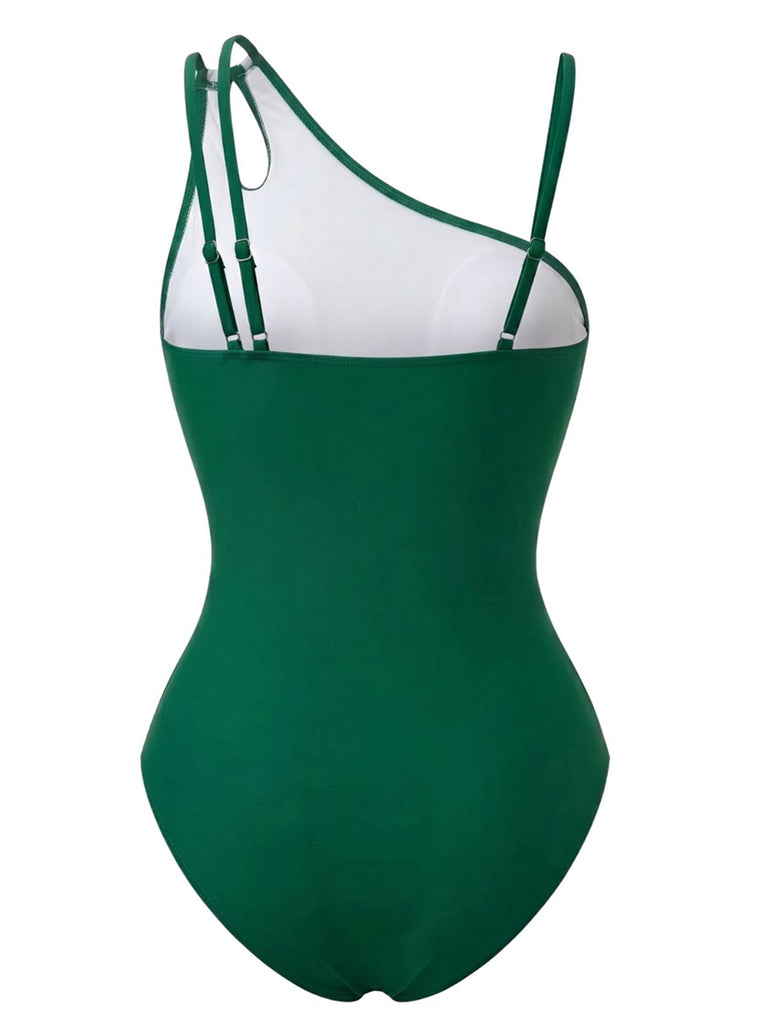 Maillot de bain asymétrique uni colorblock années 60