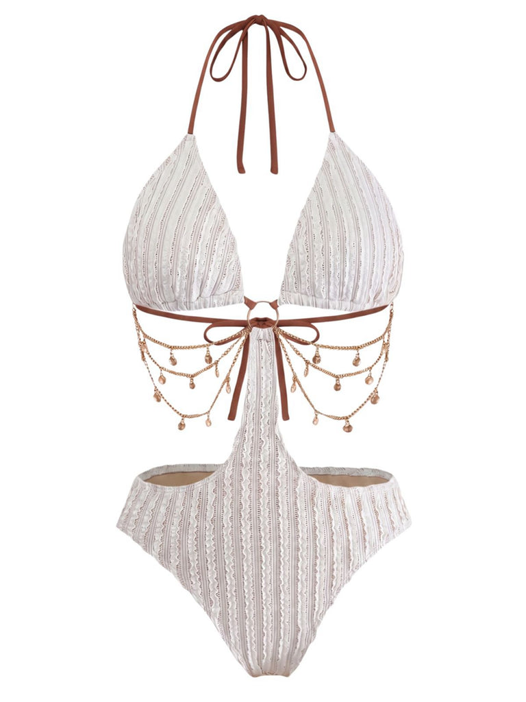 Maillot de Bain Uni Métal Chaîne Découpé Années 1930