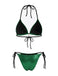 Set Bikini Triangle Vert Vif Halter à Paillettes Années '80 3