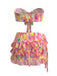 Rose Tie-Dye Floral Ensemble Bikini & Cache-Maillot Années 1980 2
