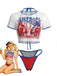 3PCS Ensemble Bikini et Cache Maillot Imprimé Patriotique Années 80