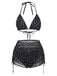 Noir à Pois Halter Ensemble Bikini & Cache-Maillot Années 1950 2
