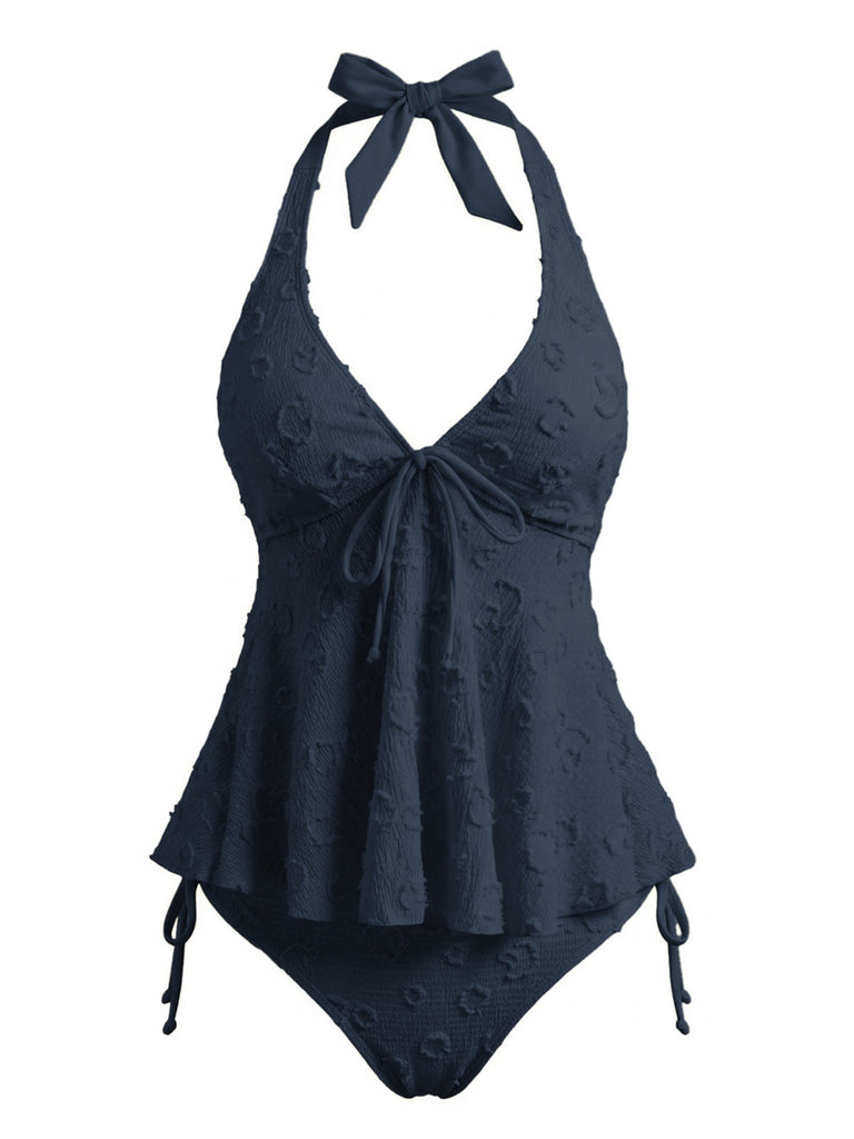 Ensemble tankini violet halter en V profond années 1950