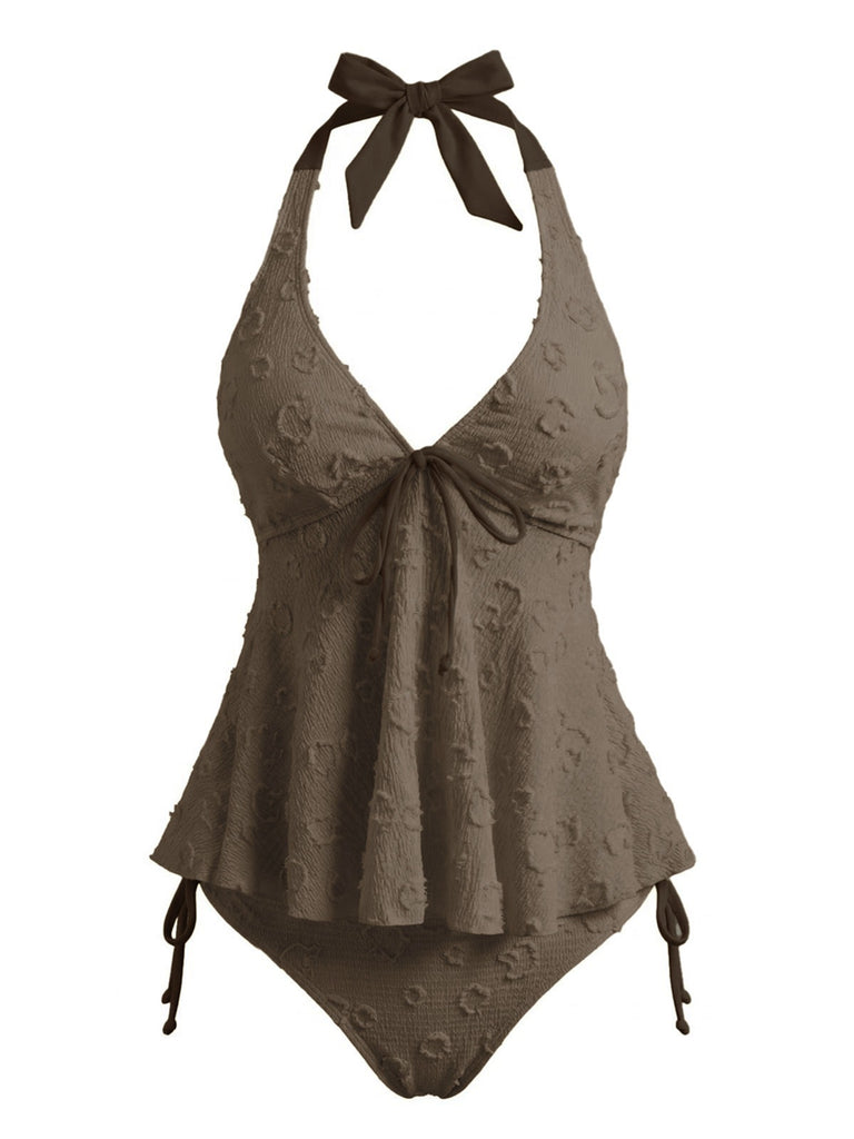 Ensemble tankini violet halter en V profond années 1950