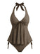 Ensemble tankini violet halter en V profond années 1950