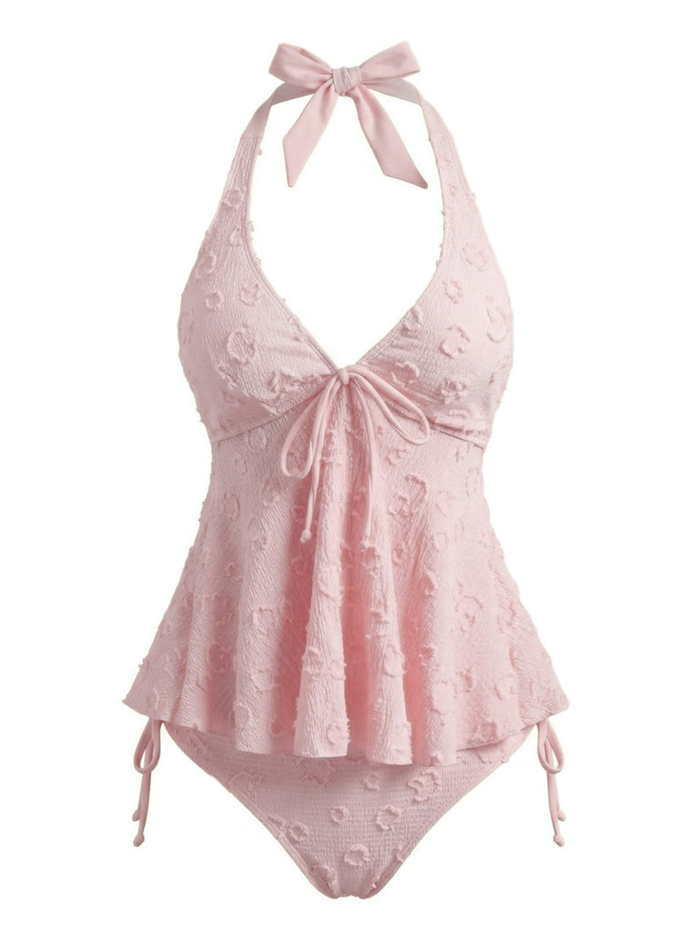 Ensemble tankini violet halter en V profond années 1950