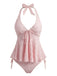 Ensemble tankini violet halter en V profond années 1950