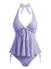 Ensemble tankini violet halter en V profond années 1950