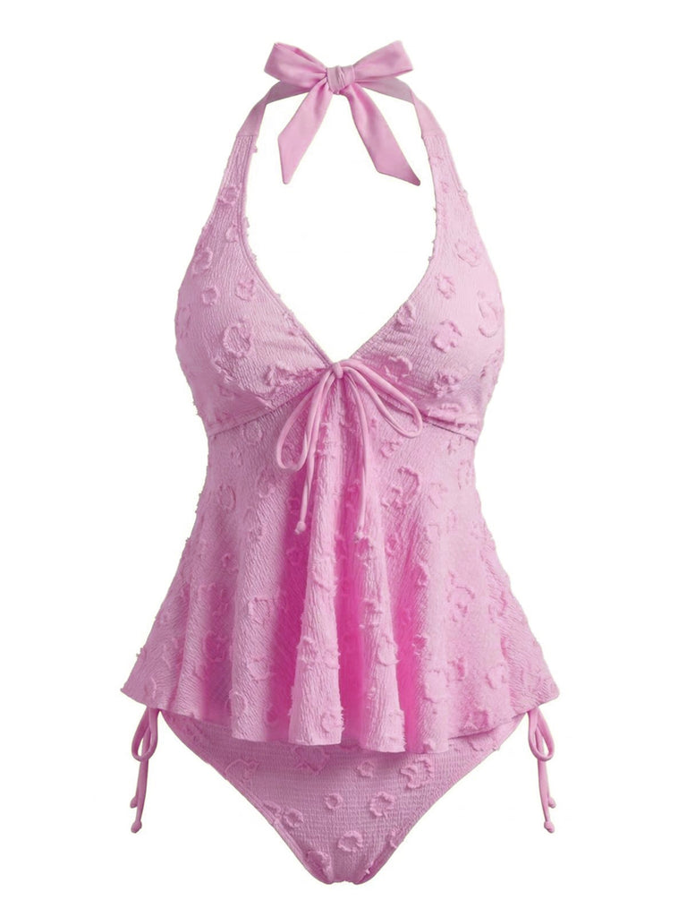 Ensemble tankini violet halter en V profond années 1950