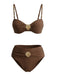 Ensemble Bikini Marron à Décor Coquillage Métallique Années 70