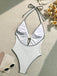 Maillot de Bain Halter Metallic Decor Texturé Une Pièce Blanc Années 1950 3