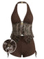 [Prévente] Ensemble tankini marron dos nu maille transparente brodée années 60