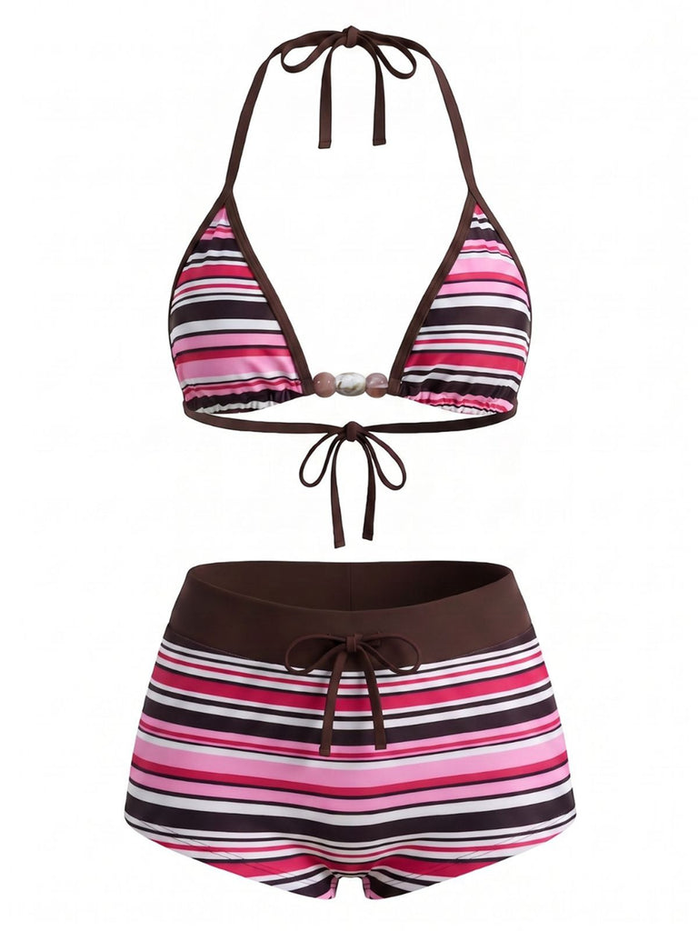 Maillot de Bain Halter Rayures Rose Années 1950
