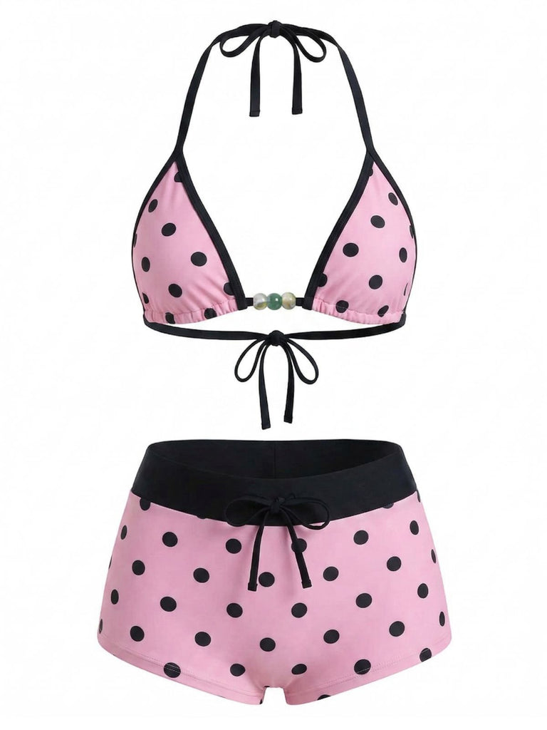 Maillot de Bain Jaune Halter à Pois Années 1950
