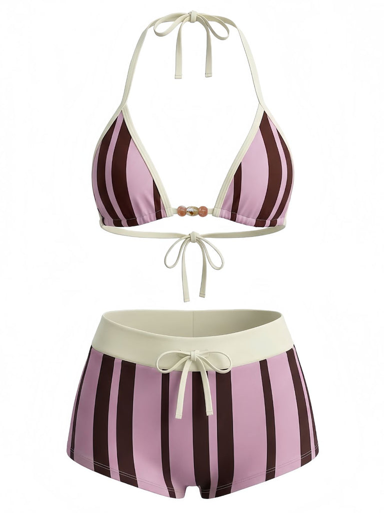 Tie Halter Perlé à Pois Maillot de Bain Set Années 1950 4