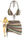 Multicolore Bohème Halter Ensemble Bikini & Cache-Maillot Années 1970