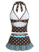 [Prévente] Marron Foncé à Pois Ensemble Tankini Années 1950 2