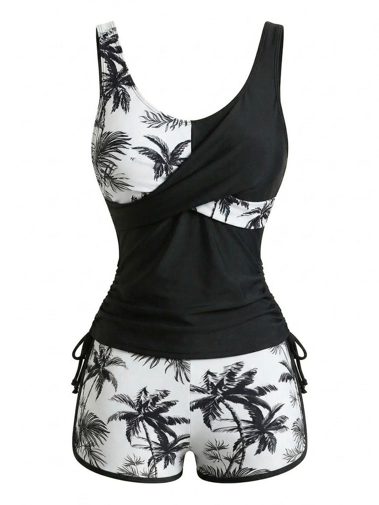 Set Tankini à Palmiers Croisé Color Block Années '50 6