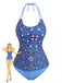 Set Tankini Halter à Imprimés Floraux Rétro Années '40