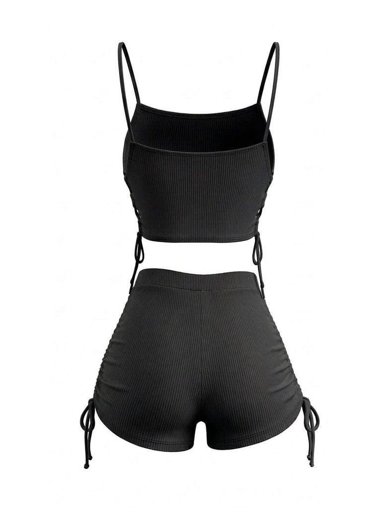 Ensemble Tankini Vintage à Bretelles Froncé Années 1940 2
