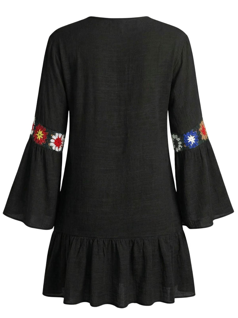 Cache Maillot à Volants et Broderie Florale Col V Années '70 3